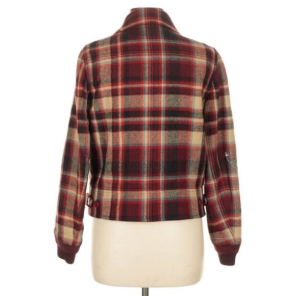 Polo Ralph Lauren Women’s Wool Jacket Bomber Plaid Coat 10 $498 Red Black Zip Up - Picture 4 of 9